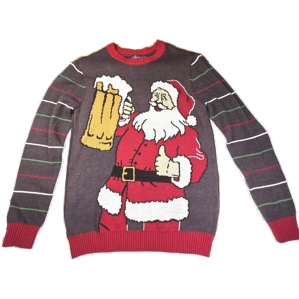 Ugly Christmas Sweater Santa Beer Mug Mens XL Holiday Party Knit Novelty Sweater